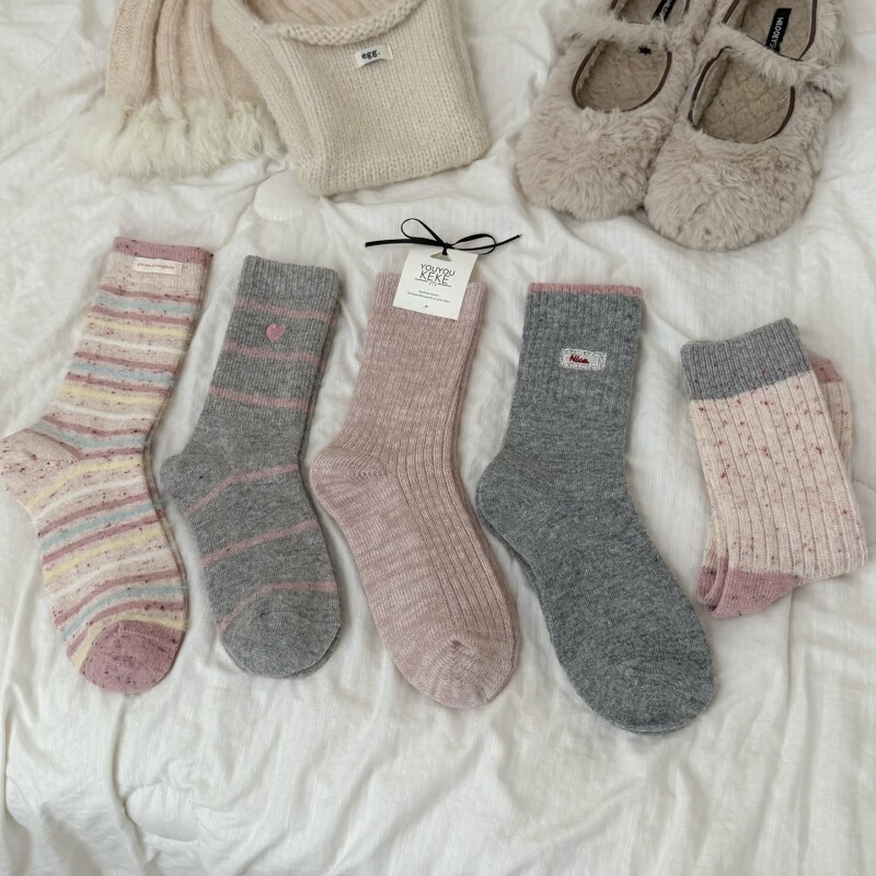 Soft Gray Wool Socks for Women ~ Autumn and Winter Cashmere Mid-Calf Socks Thickened Warm Japanese Sweet Slouch Socks Winter Soft Gray Wool Socks for Women ~ Autumn and Winter Cashmere Mid-Calf Socks Thickened Warm Japanese Sweet Slouch Socks Winter