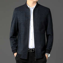 专柜正品棒球领羊毛呢外套男春秋冬季中年商务休闲爸爸行政夹克衫