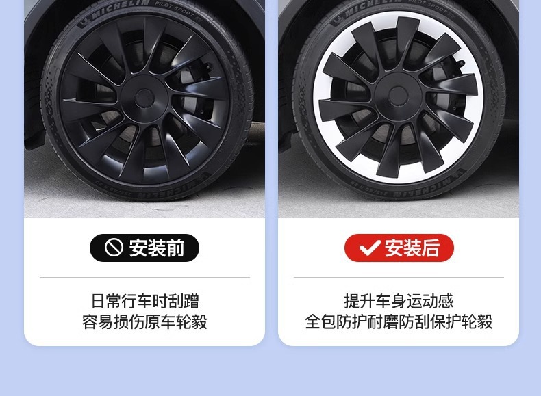 Suitable for Tesla Model Y Wheel Hub Cover 20inch Protective Cover Cyclone Wheel Rim Modification Accessories Black Other