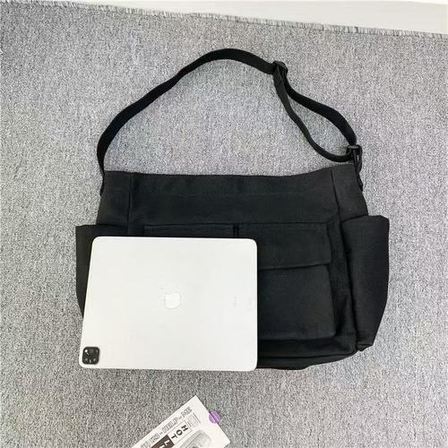 Vintage Workwear Style Ladies Single Shoulder Crossbody Canvas Bag Street Fashion Large Capacity Literary Leisure Bag