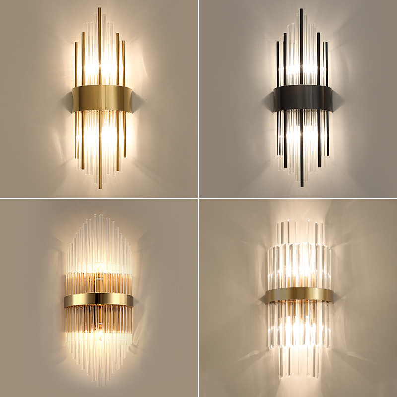 網紅壁燈客廳 電視背景牆燈輕奢臥室水晶床頭燈免布線充電壁燈成