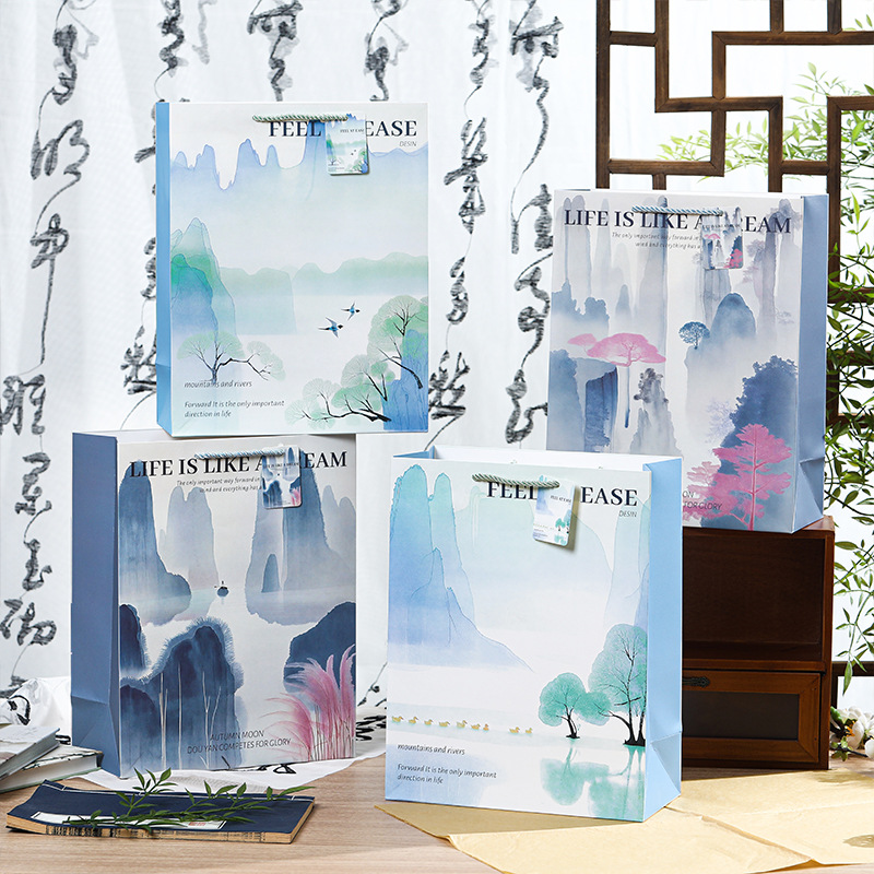 古风水墨系列高颜值礼品袋精致压纹礼物包装袋学生书本收纳手提袋