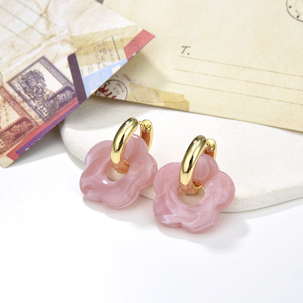 Women'S Gender Plating Design 1 Pair Fashion Flower Plating Resin Copper Drop Earrings