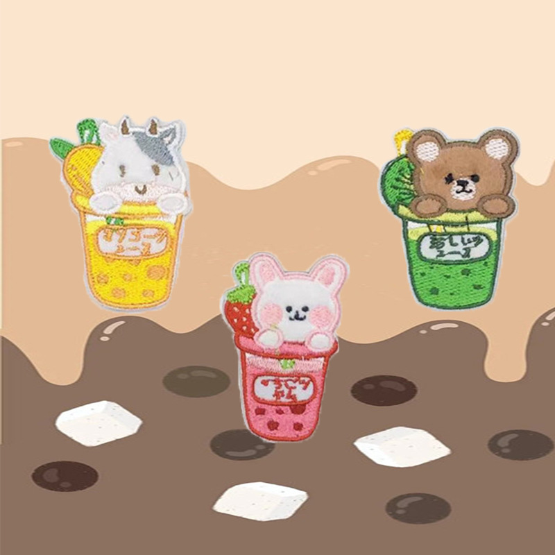 电脑绣花毛绒布贴可爱自粘小熊草莓奶茶卡通羽绒服补丁贴