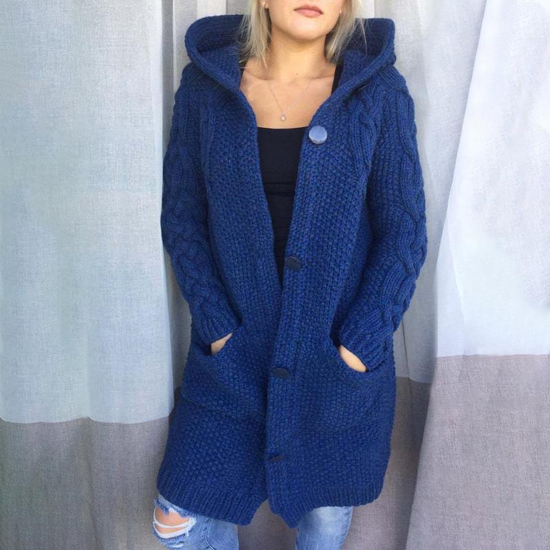Women's Clothing autumn and winter thickened sweater cardigan hooded long knitted sweater large size women's coat thick _voghion.com