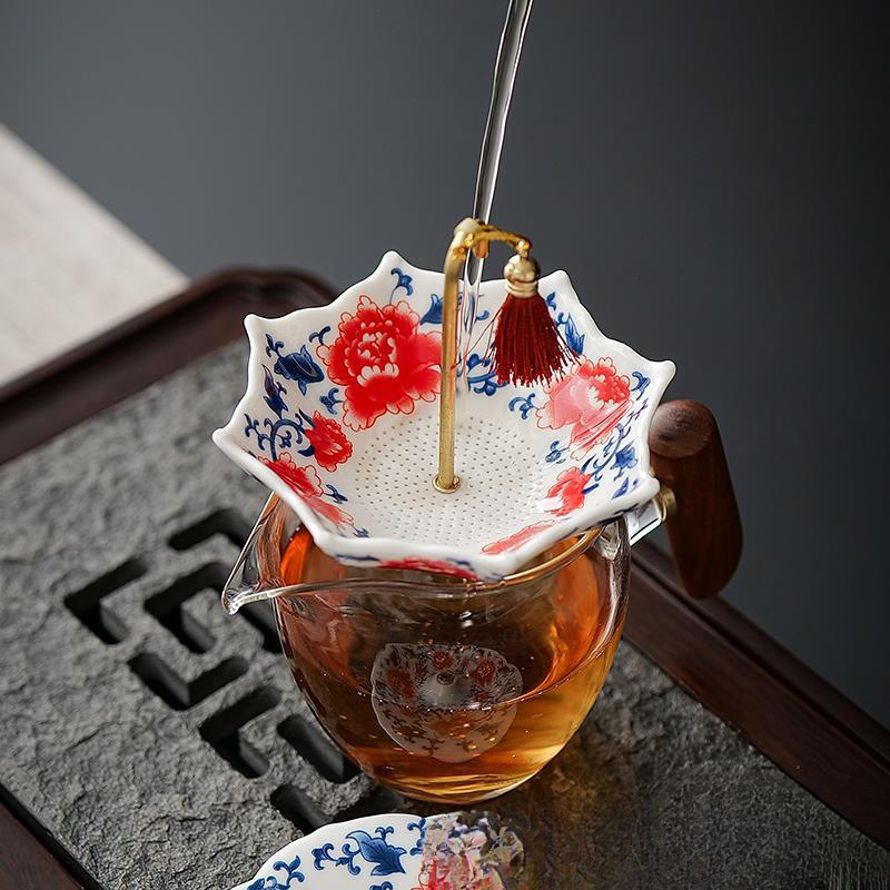 クリエイティブ青と白の傘茶漏れ茶フィルターセラミック茶フィルター茶道アクセサリー茶テーブル茶テーブル装飾装飾品|undefined
