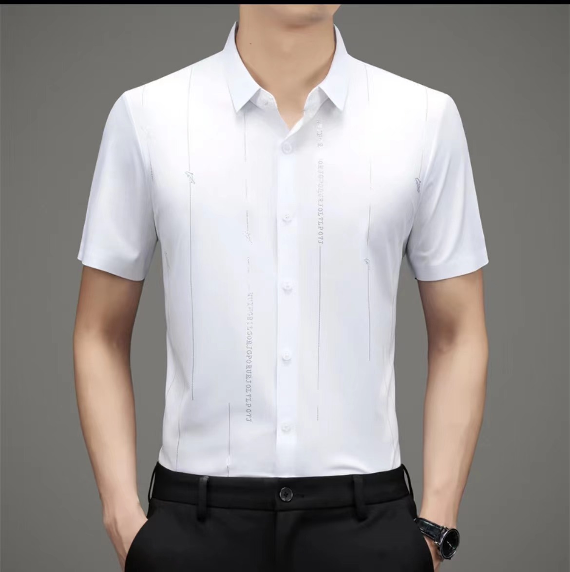 men's silk summer casual elastic thin universal breathable shirt