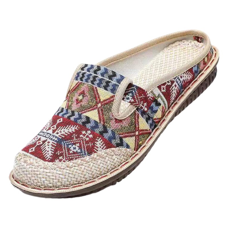 Old Beijing Cloth Shoes for Women, Linen Breathable Shallow Slip-On Soft-Soled Shoes for Middle-Aged and Elderly Mothers, Ethnic Style Casual Shoes