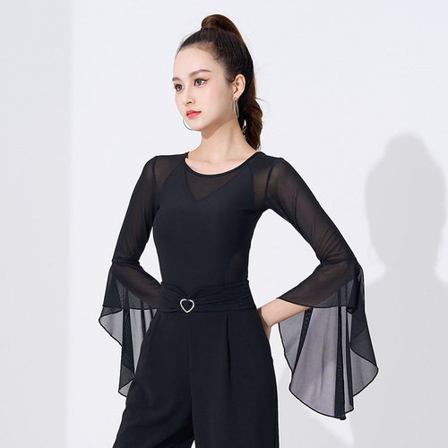 Latin dance clothes for women new modern dance waltz ballroom dance bell sleeve tops practice performance clothes