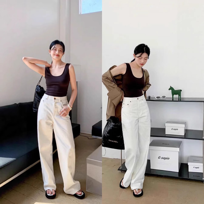 The White Straight-Leg Jeans for Women, High-Waisted, Loose-Fitting, Slimming, Casual, Floor-Length, Wide-Leg Row Pants, 2026 New Model The White Straight-Leg Jeans for Women, High-Waisted, Loose-Fitting, Slimming, Casual, Floor-Length, Wide-Leg Row Pants, 2026 New Model