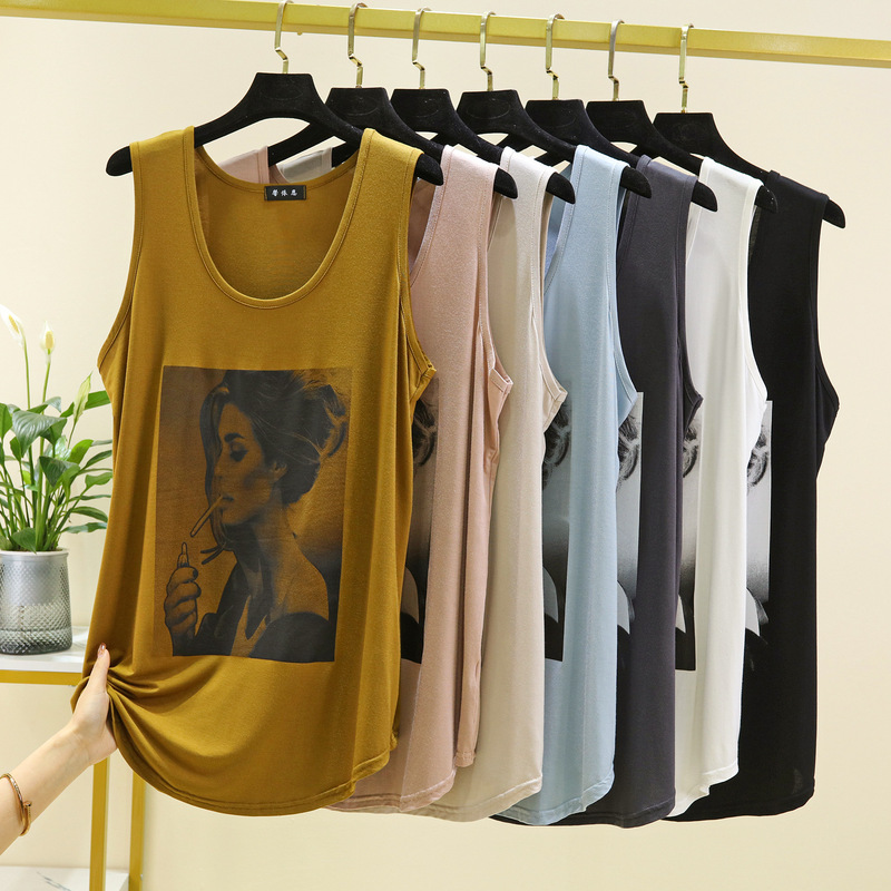 Modal Plus-Size Round-Neck Tank Top for Women, Summer Loose Sleeveless Camisole, Large Size Camisole for Plus-Size Women