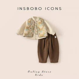 汉服【三件套】男童周岁礼服男宝25新款儿童新中式加绒唐装秋冬款