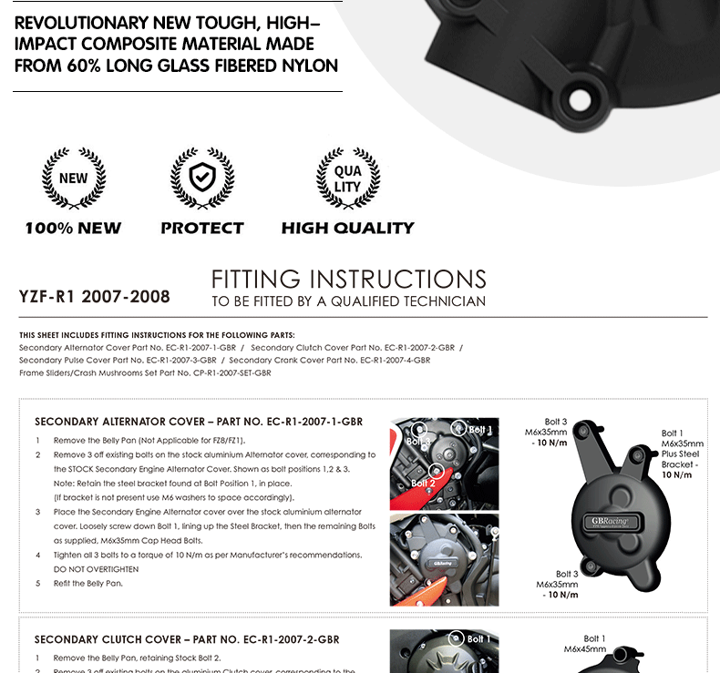 Suitable for Yamaha Yzf-R1 2007-2008 Modified Engine Protection Cover Gbracing Anti-Fall Edge