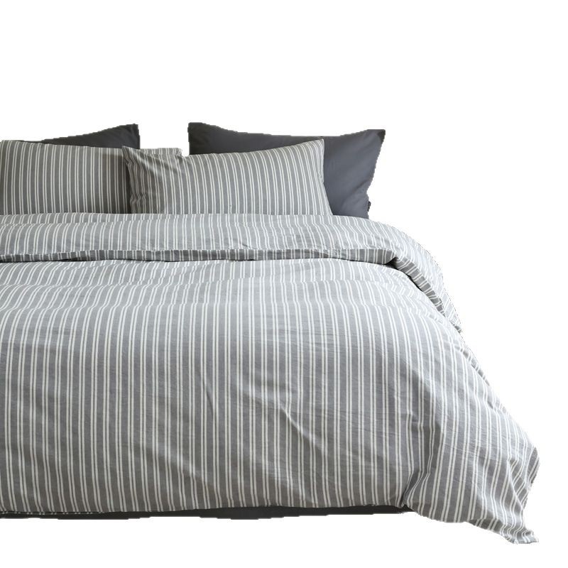 Japón sin impresión de algodón lavado con agua de cuatro piezas buen producto de algodón rayado conjunto de ropa de cama de algodón ancho conjunto de condiciones