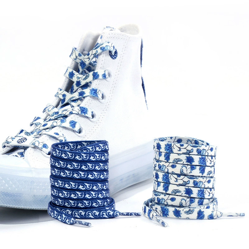 Wild Elephant Fit AJ1AF1 Control Army No.1 1970s Retro Blue and White Chinese Style Blue and White Porcelain Shoelace Rope Flat Tide