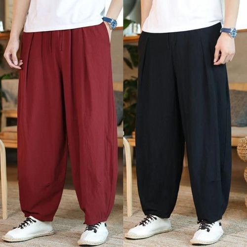 Zen meditation long pants for large-sized monastic attire, summer cotton linen men's clothing, harlem casual lantern pants, Chinese style