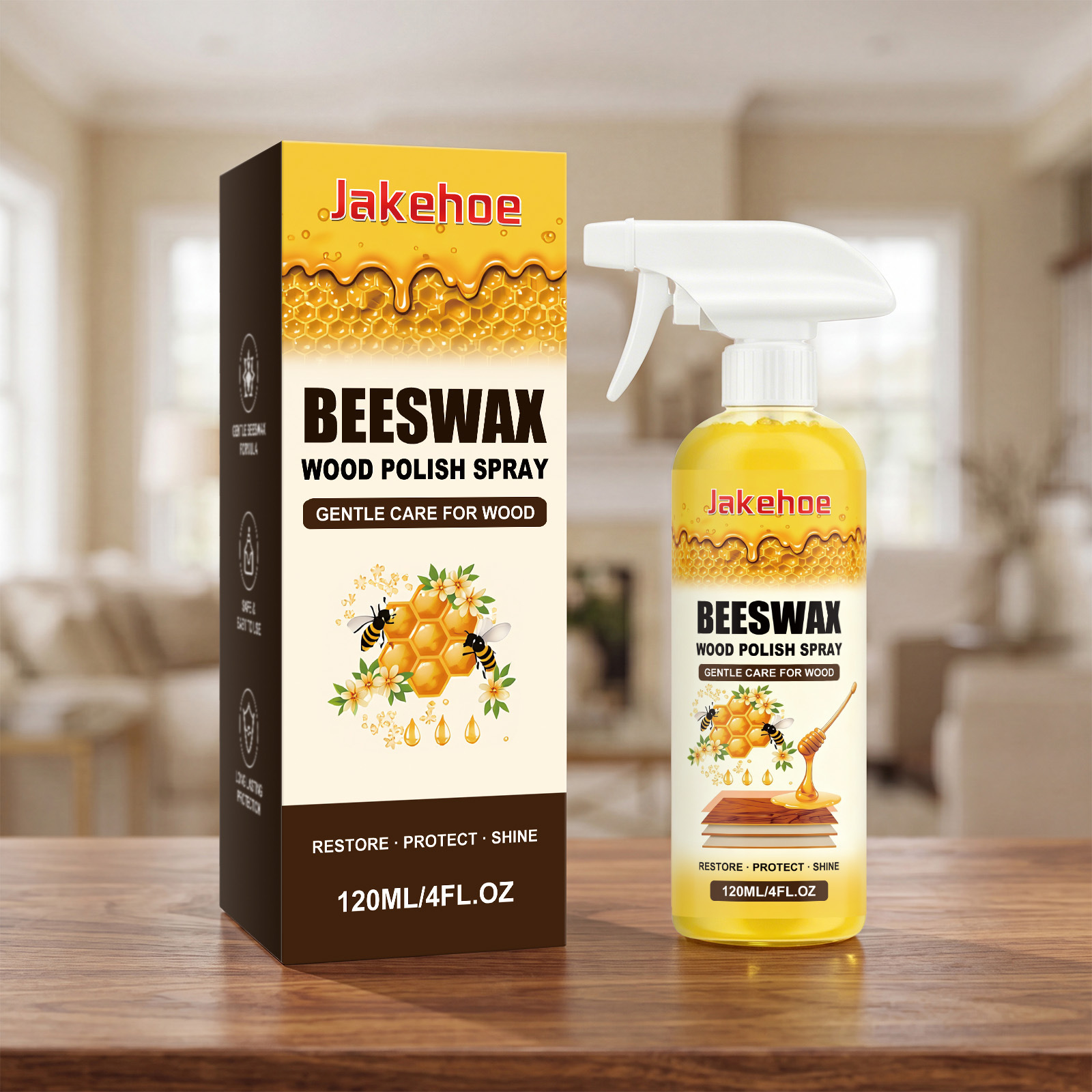 Jakehoe Beeswax Wood Polishing Spray for Wooden Furniture and Floors Daily Care, Polishing, Renovation, and Brightening
