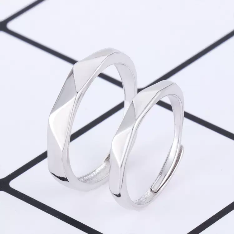韩版多面菱形光面情侣指环小众设计感几何指环简约活口男女对戒
