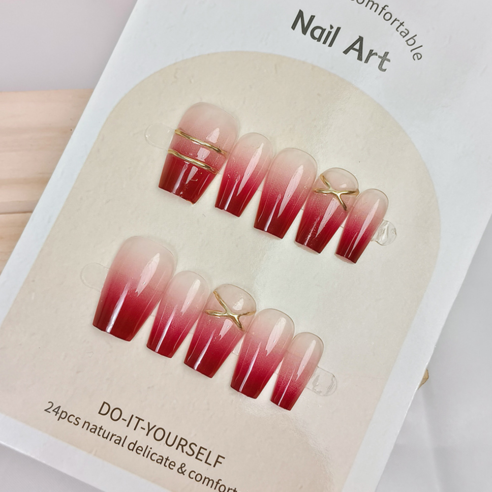 Uñas postizas tridimensionales hechas a mano con fototerapia para decoración de uñas, piezas de decoración de uñas con degradado borgoña y efecto difuminado, pegatinas para uñas que realzan el blanco puro, 24 piezas