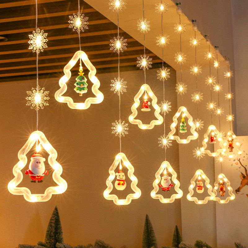 Decoración de ventanas de Navidad lámpara de colgante Santa Claus árbol de Navidad anillo de luz de modelado LED cadena de lámpara de cortina de dormitorio
