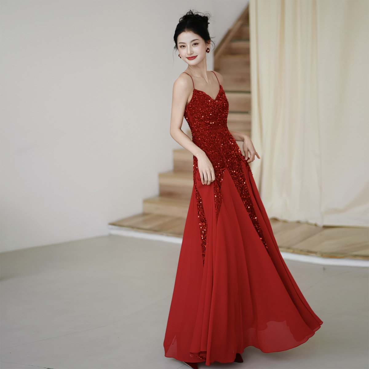 Red Engagement Coming-Of-Age Ceremony Birthday Dress 2026 New Model Banquet Dance Dress Toast Party Light Luxury Niche Cocktail Dress