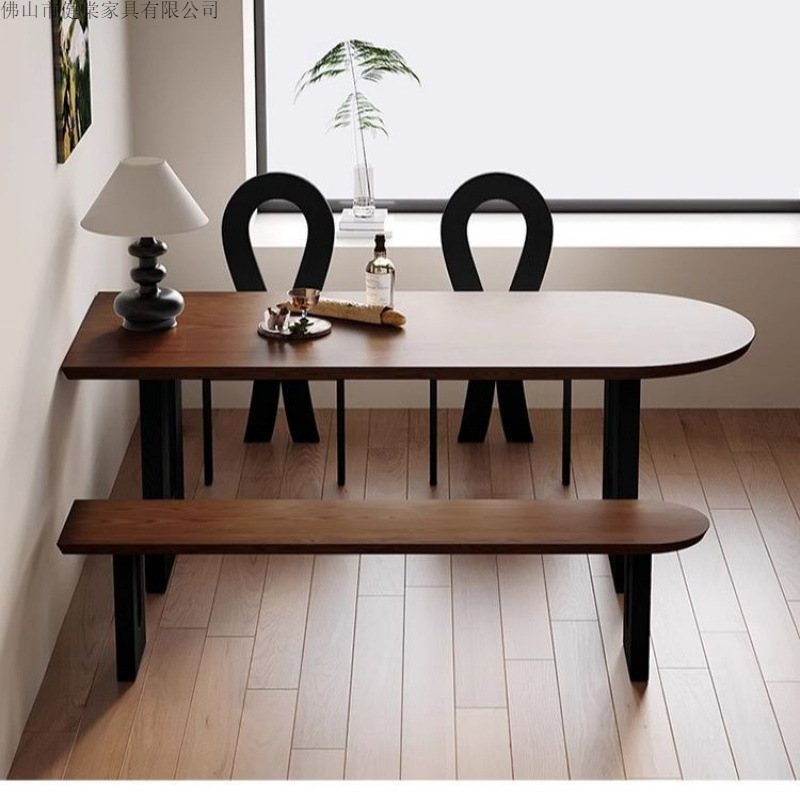 French-Style Vintage Solid Wood Island Dining Table for Home Use, Small Apartment Dining Table Against the Wall, Semi-Circular Dining Table for Meetings and Reception, Long Table
