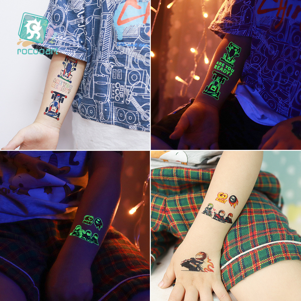 Ruikarong nuevas pegatinas de tatuaje luminosas para niños a prueba de agua transfronteriza
