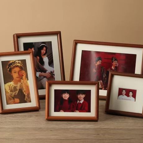 Solid Wood Photo Frame with Mortise and Tenon Structure, Made of Sandalwood, Teak, and Black Walnut Color, with Rounded Corners, for Tabletop Display, Empty Frame