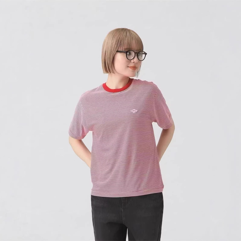 Japanese Brand Dan*On Small Red Label Color-Blocked Round Neck Short-Sleeve Striped T-Shirt for Women, Three Colors, Two Sizes Japanese Brand Dan*On Small Red Label Color-Blocked Round Neck Short-Sleeve Striped T-Shirt for Women, Three Colors, Two Sizes