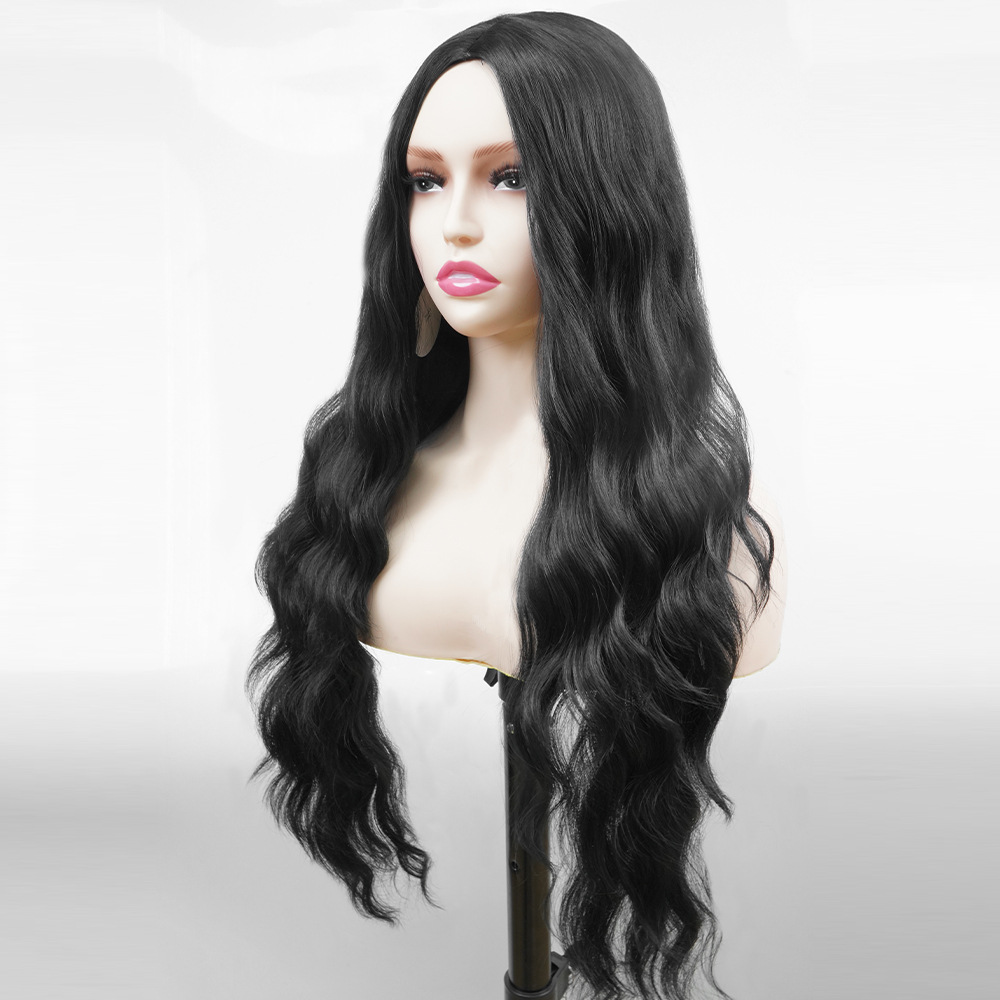 Perruques américaines casque complet noir grand ondulé naturel bouclés fibre chimique haute température soie longue perruques de cheveux bouclés_voghion.com
