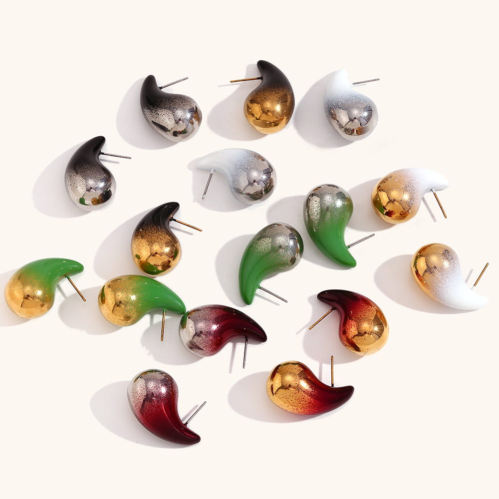 14g Weight Stainless Steel Ear Needle Material Ear Studs Classification 1 Pair Quantity Holiday, Daily Occasion Stainless Steel Material Water Droplets Pattern Women's Gender Plating Design Simple Style Style 1 Pair Simple Style Water Droplets Plating Stainless Steel Ear Studs 无