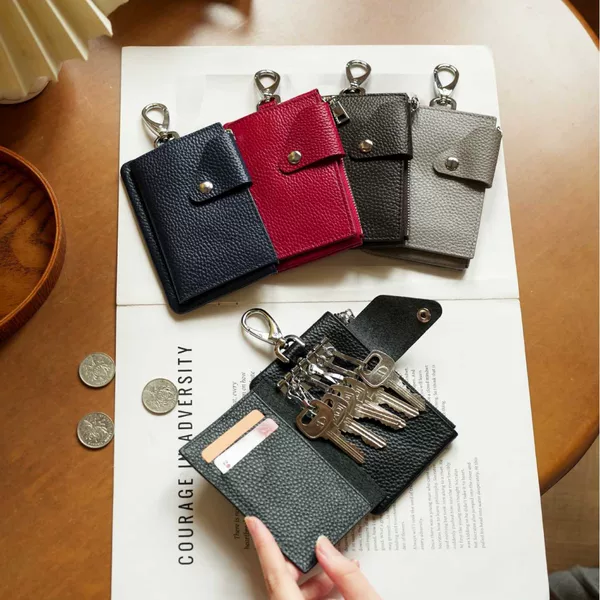 Cross-border hot-selling high-end genuine leather zippered key bag, large capacity, multifunctional, suitable for home use, unisex