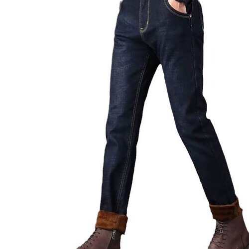 Winter Thick Padded Denim Jeans for Men - Warm and Loose Straight Leg Long Pants - Men's 2024 Autumn/Winter Warmth Pajamas