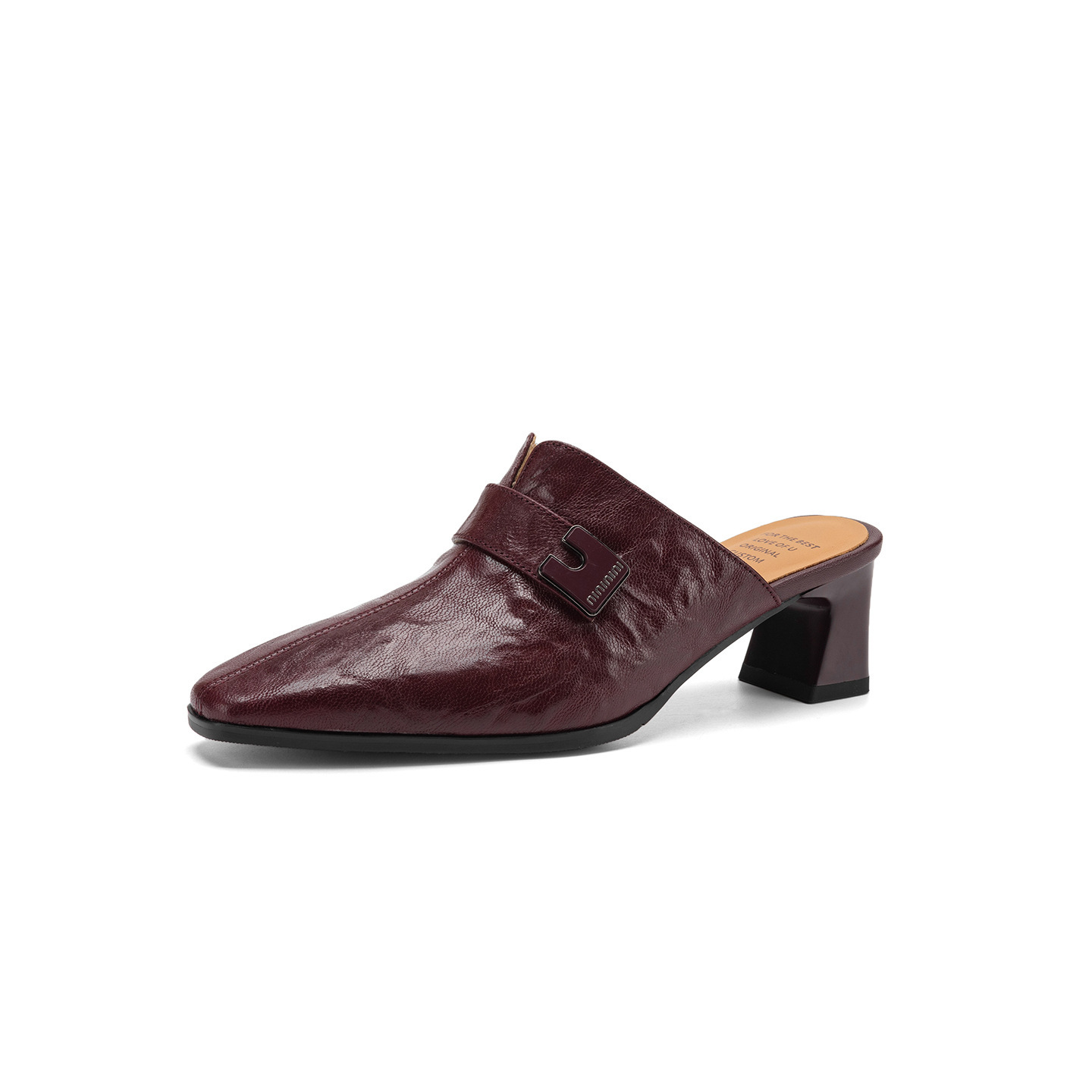 Dép sandal cao gót nữ mũi nhọn quai ngang da dê gót thô 5 cm — đen