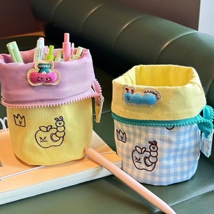 Japanese Style Contrasting Color Vertical Flip Pen Holder High-Value Ins Niche Stationery Storage Bag Student Large Capacity Portable Multi-Functional
