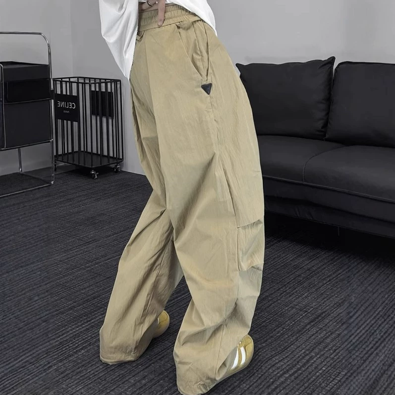 Летние тонкие быстросохнущие повседневные брюки, мужские брюки-карго в стиле ретро, ​​универсальные свободные дышащие широкие прямые брюки