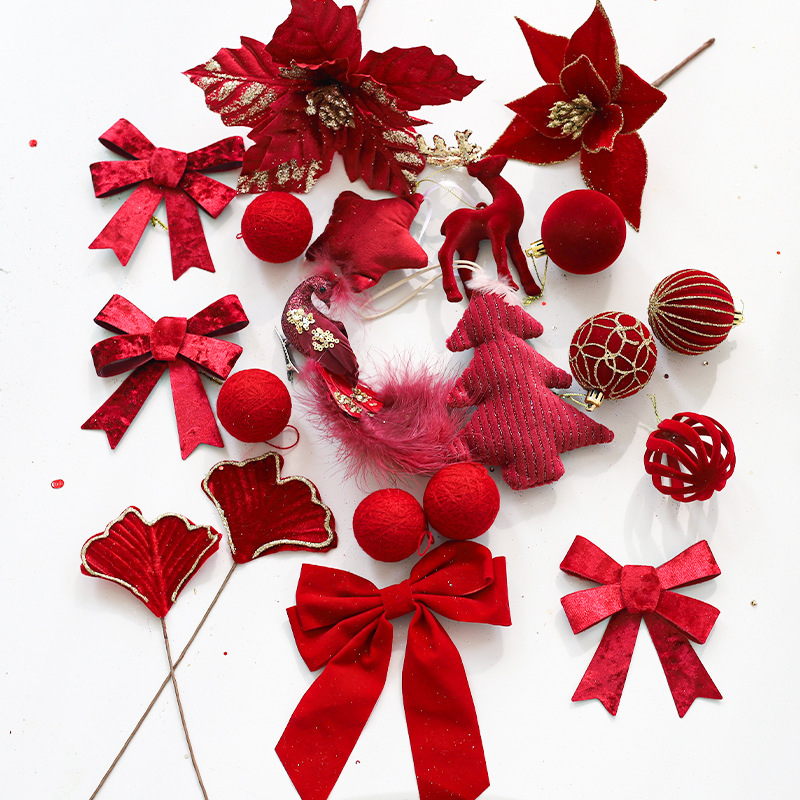 クリスマスの装飾品の赤いシリーズのセットのクリスマスツリーの装飾のペンダントの蝶結びのクリスマスのボールの花束の材料の卸売り|undefined