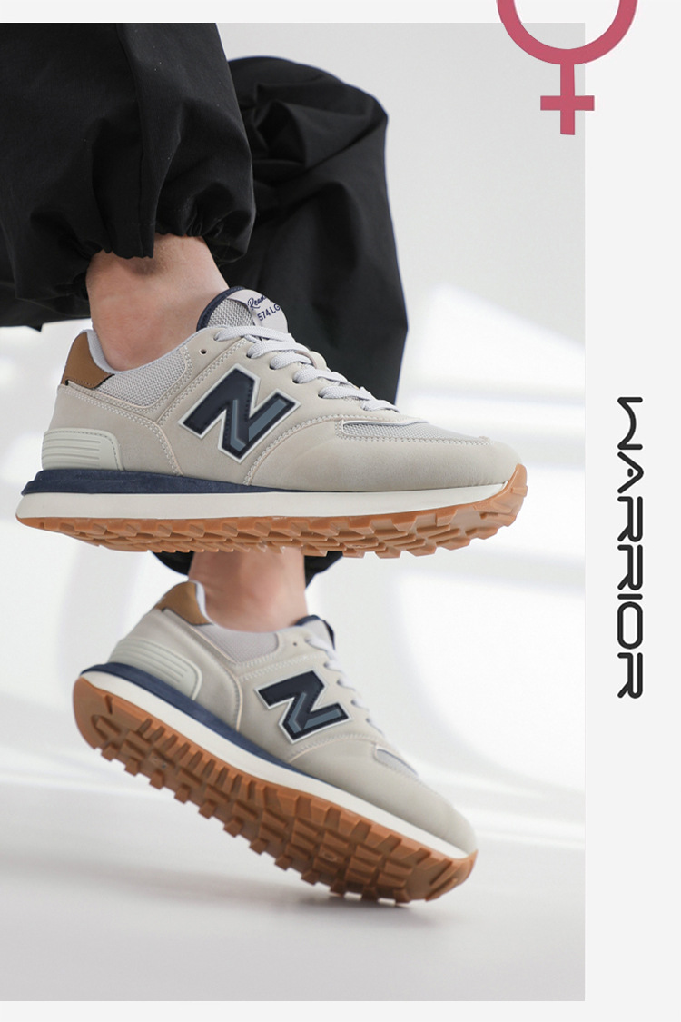 Giày sneaker nữ đế dày phong cách cổ điển N chữ tăng chiều cao — 574LG Xám nguyên tổ chi tiết 17