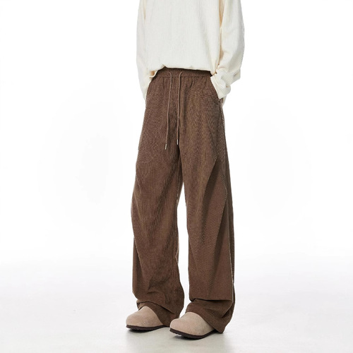 Linen Pants for Men - Winter Fleece Lined and Thickened, Streetwear Brand, Loose Straight Leg, Casual