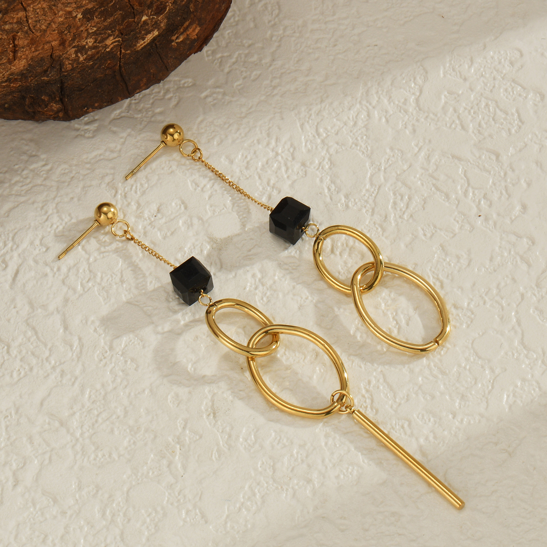 Brand geometric asymmetrical design earrings stainless steel
