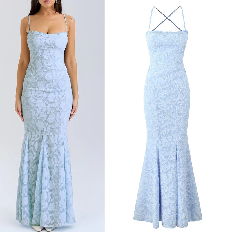 SAW AliExpress Independent Station dress Autumn Holiday Elegant Waist Strap Super Long Fishtail dress