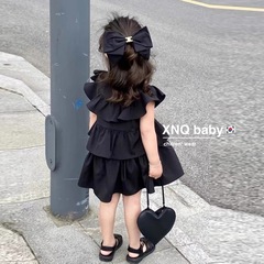 Korean children's clothing girls summer dress Internet celebrity children's fashionable and fashionable black high-end small flying sleeve skirt trendy