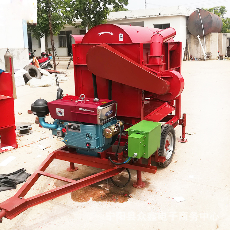 柴油机配套125型大豆脱粒机蚕豆打粒机可移动轮胎底架方便移动