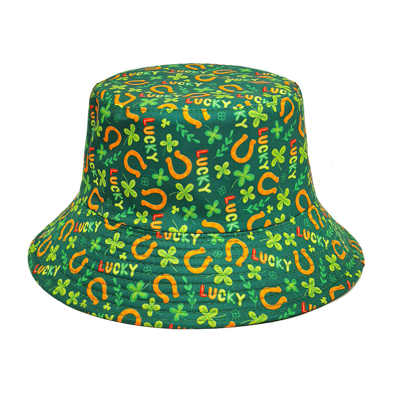 Clover St. Patrick's Day Hat Women's Foreign Trade Irish Day Decorative Printed Fisherman Hat Sunshade Basin Hat