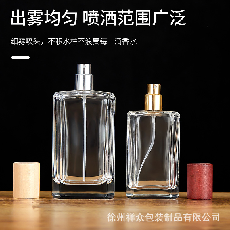 Fabricantes mayoristas de botellas de perfume de alta gama, botellas de spray cuadradas transparentes, tapas de vidrio, muestras portátiles de 30 - 100 ml