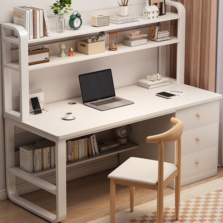 Desk Student Home Bookshelf Integrated Table Junior High School Students and High School Students Simple Writing Desk with Drawer Learning Computer Desk