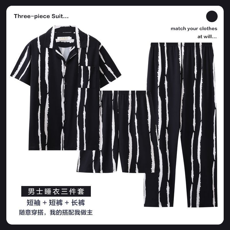 Pijamas de verano de tres piezas pantalones de manga corta 100% algodón pantalones cortos de verano ropa para el hogar se puede usar fuera traje fino