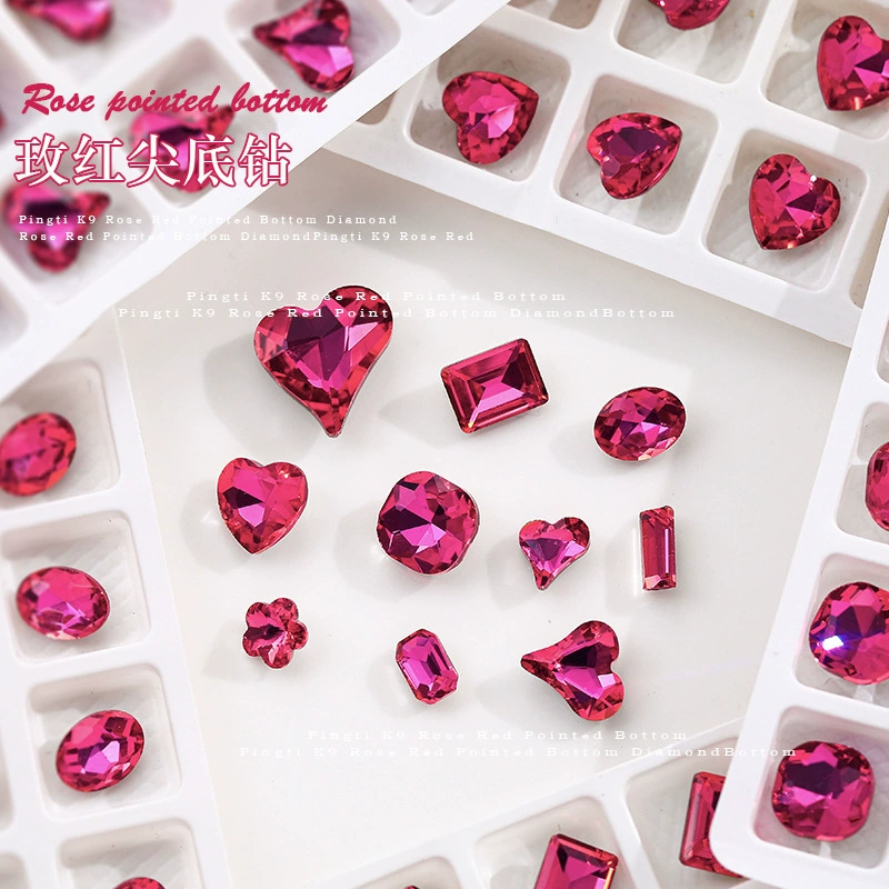 Маникюрный маникюр с персиковым сердцем бриллиантовый сверкающий розовый красный заостренный хрустальный бриллиант