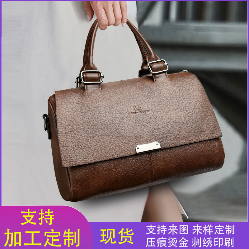 Cross-border women's handbag, large capacity, flap-style, vintage Boston bag, soft leather, versatile crossbody bag, shoulder bag for women