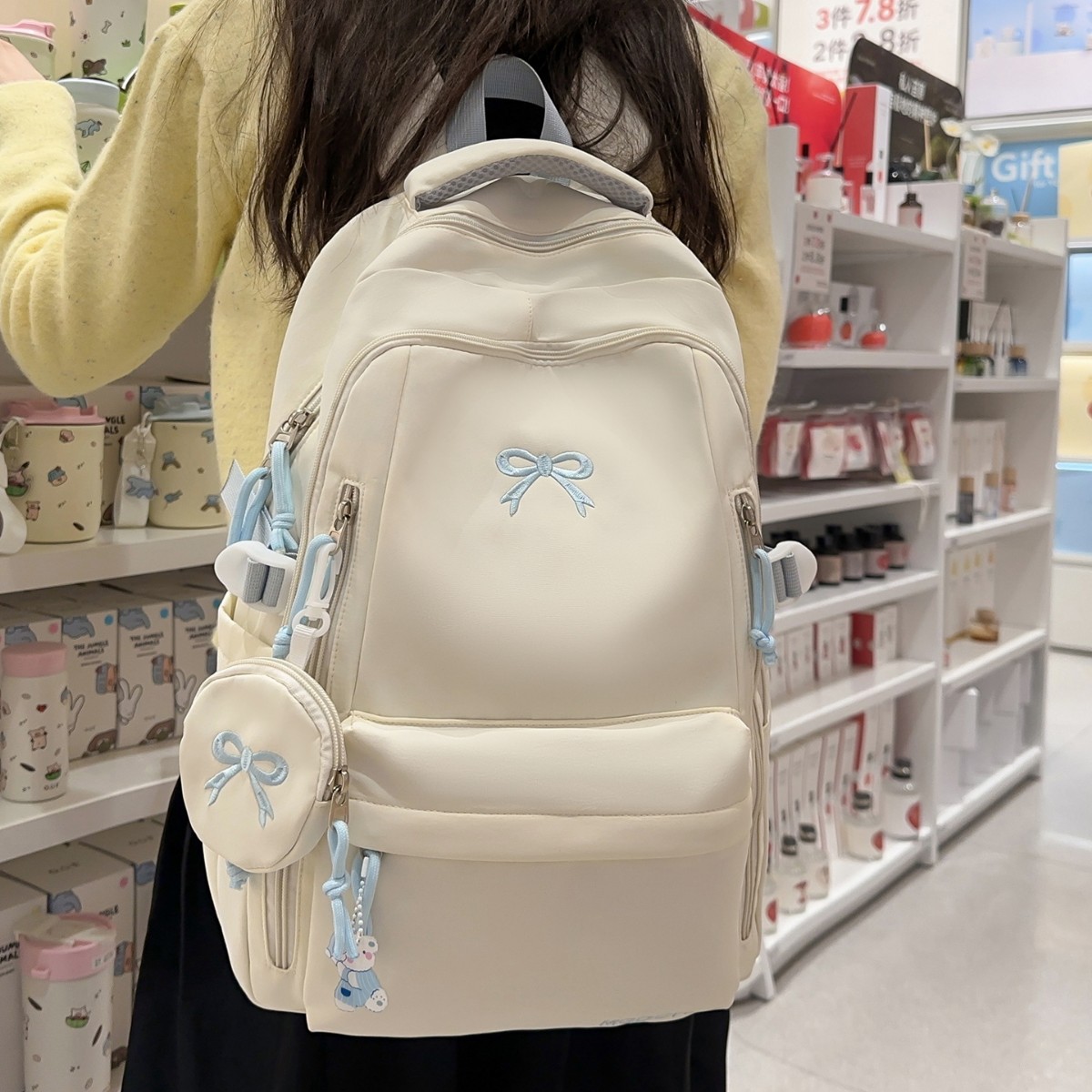 Japanese-Style Backpack for Female Students, Simple and Versatile, Cute Bow Backpack for High School and College Students